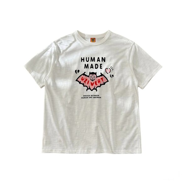 White Short-Sleeved T-Shirt With Pink Bat Print Human Made - Picture 1 of 8